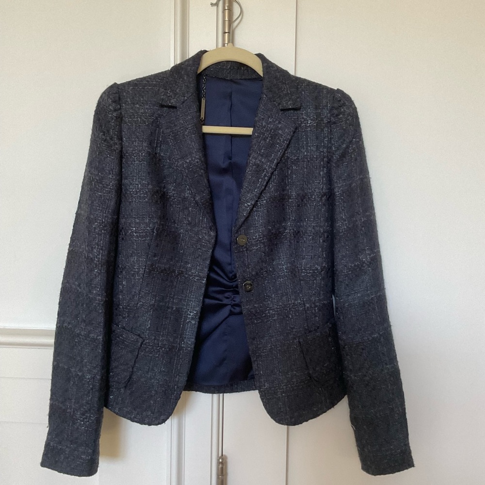Elie Tahari tweed blazer navy